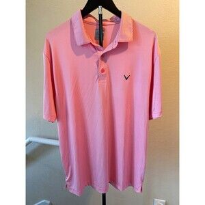 Callaway Opti-Dri Golf Polo Mens L Pink White Striped Performance Shirt